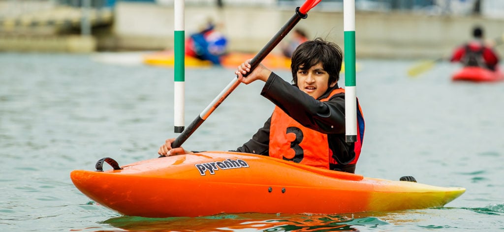 paddling a kayak