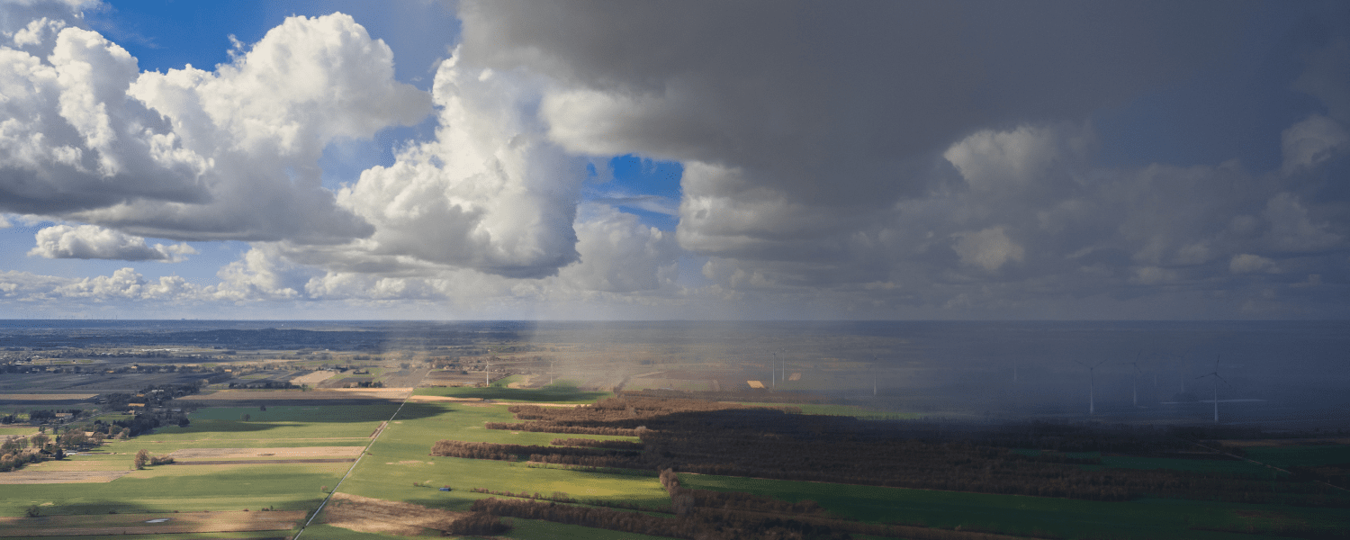 a changing skyline, going from sunny to rainy