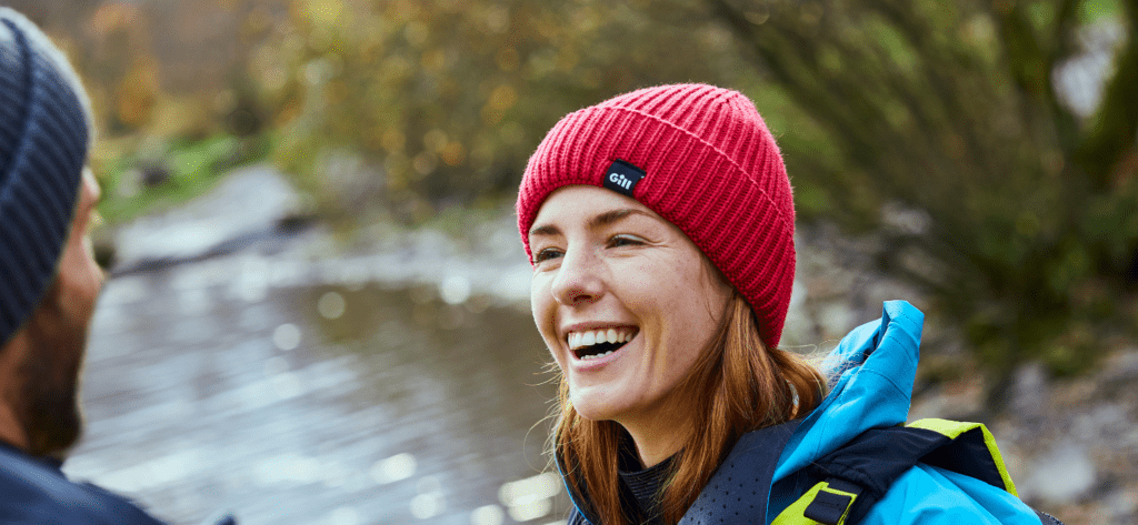 Woman dressed ready for kayaking in the cold weather