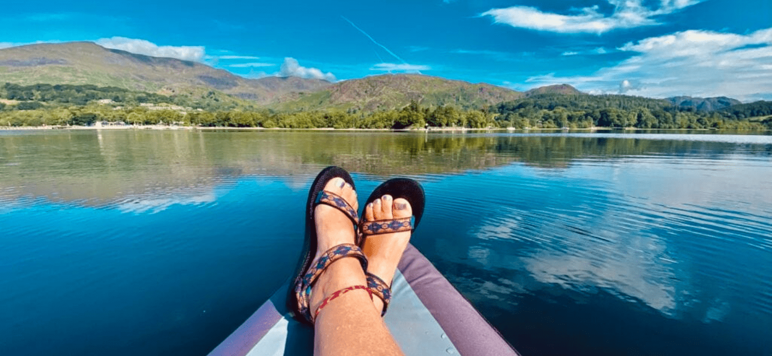 Paddler on Inflatable kayak on Coniston - Lake District