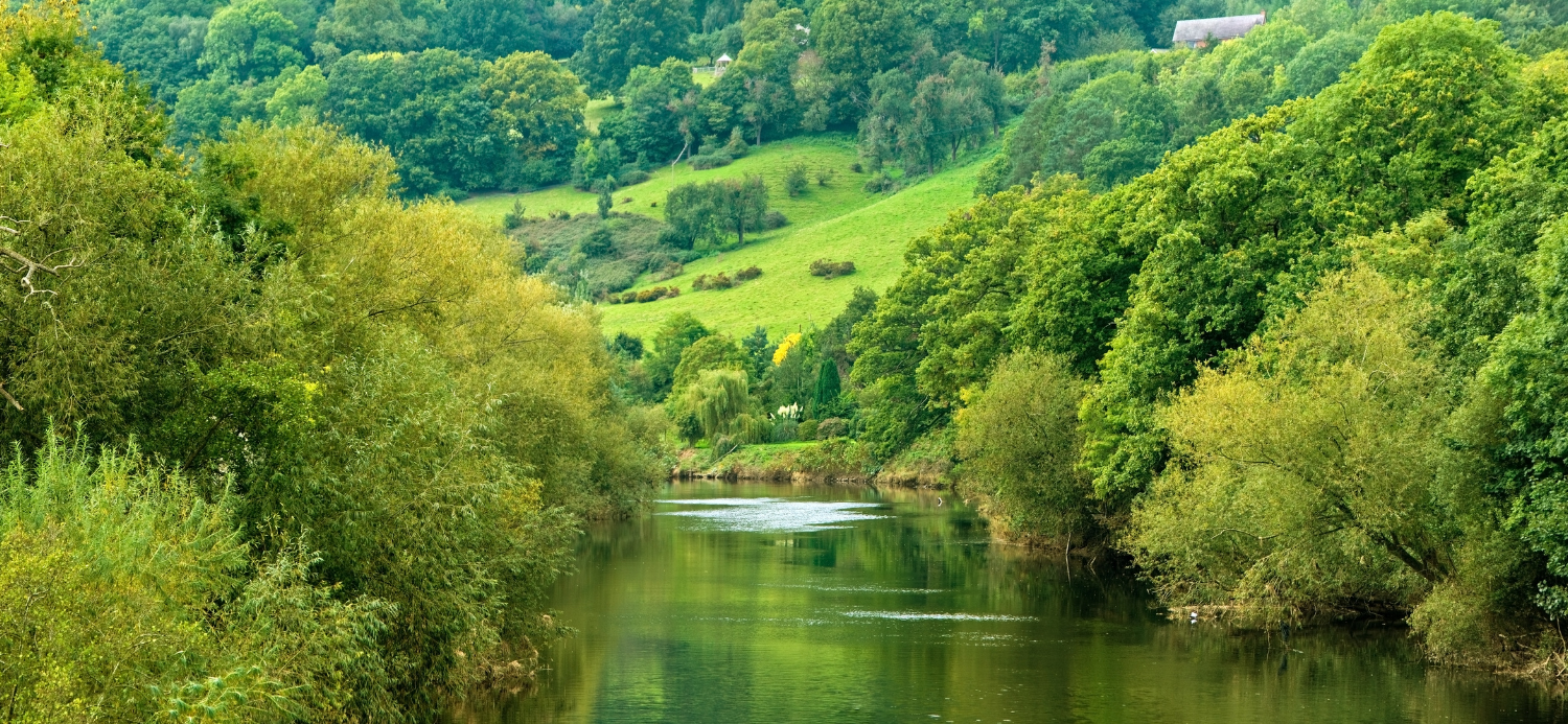 River Wye in summer near Hay-On-Wye.