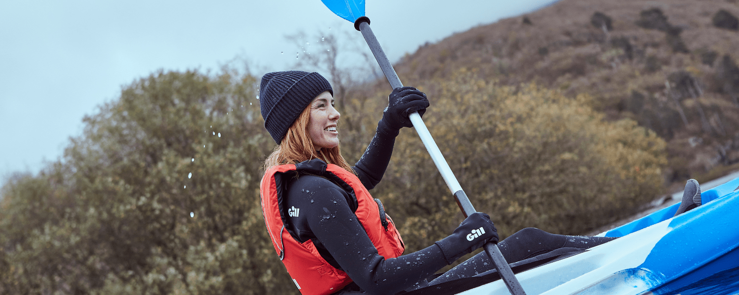 kayaker wearing a black waterproof beanie