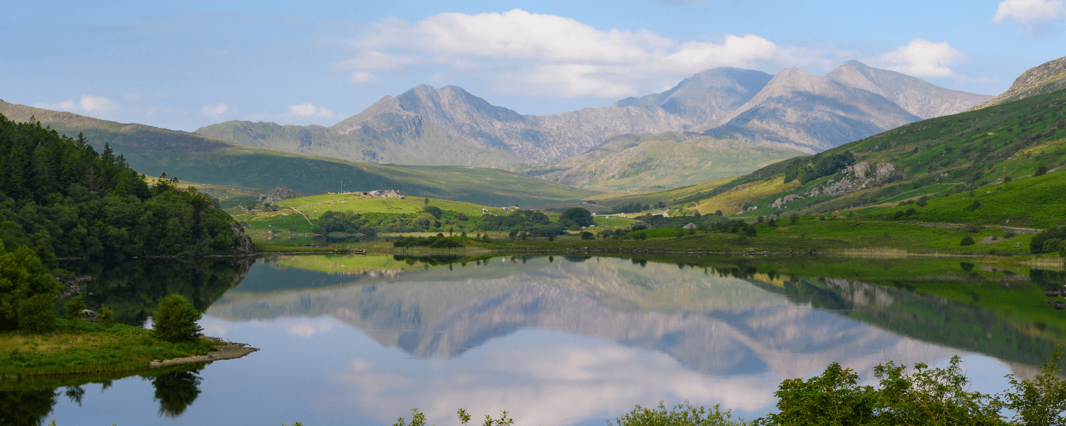 snowdon overlooking peaceful lake