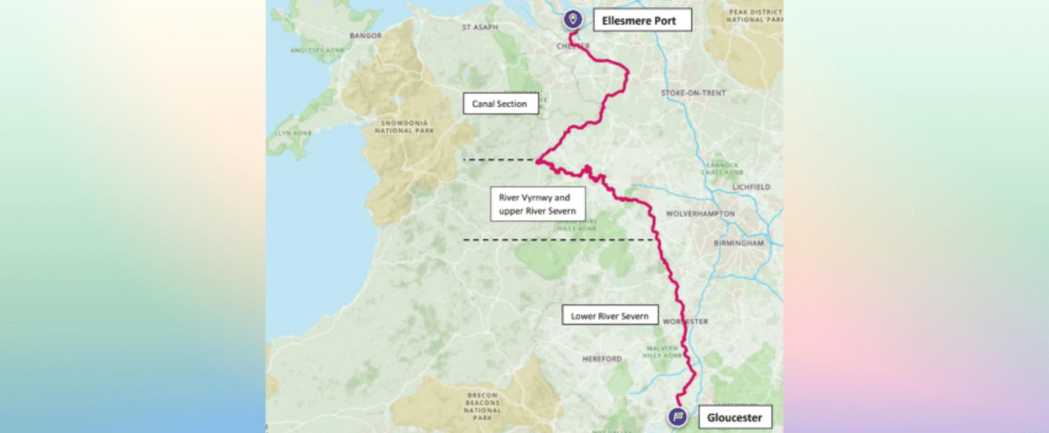 a map of the route they took from Ellesmere Port to Gloucester